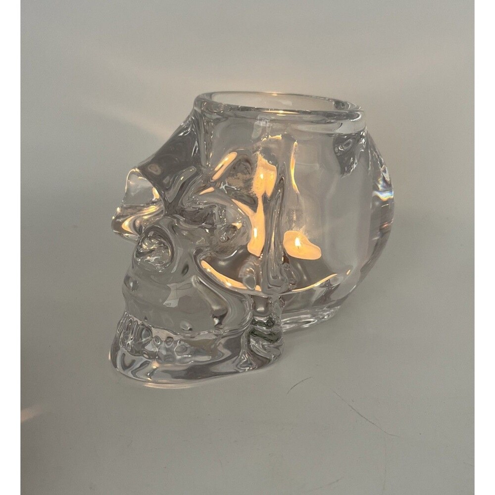 Vintage Glass Skull Halloween Candle/Votive Holder,  Heavy